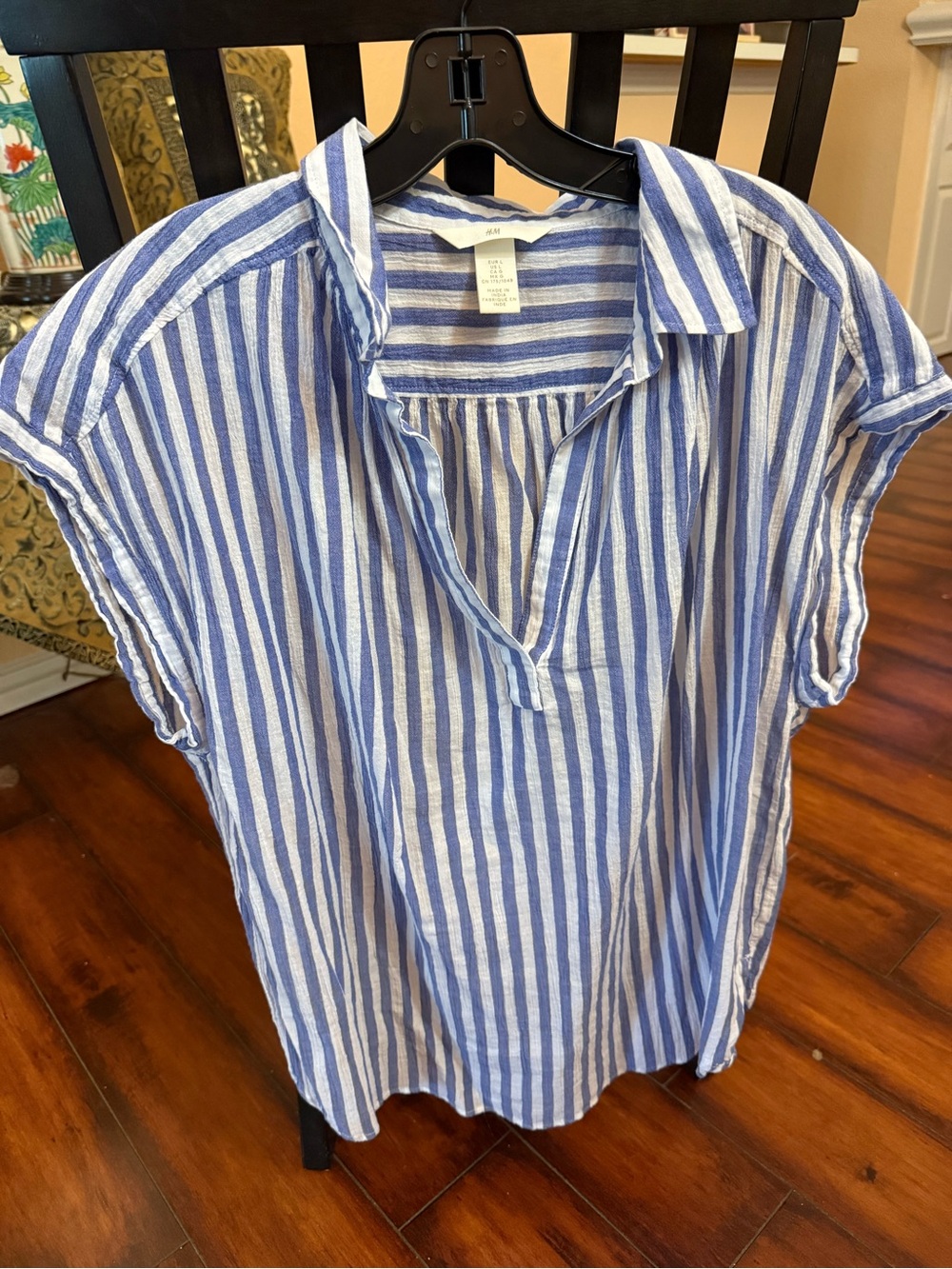 H&M Blue and White Striped Short Sleeve Tunic